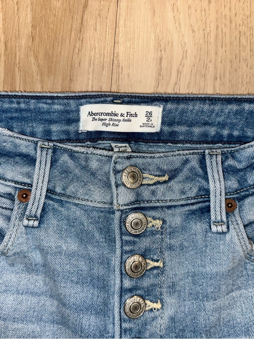 Abercrombie & Fitch Light Blue High-Rise Super Skinny Jeans with Button Fly